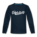 Connecticut Youth Long Sleeve Shirt - Hand Lettered Youth Long Sleeve Connecticut Tee - deep navy