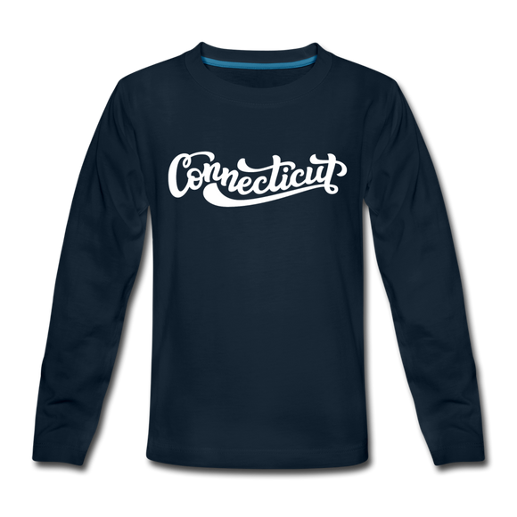 Connecticut Youth Long Sleeve Shirt - Hand Lettered Youth Long Sleeve Connecticut Tee - deep navy