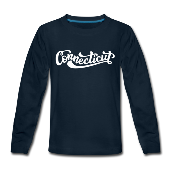 Connecticut Youth Long Sleeve Shirt - Hand Lettered Youth Long Sleeve Connecticut Tee - deep navy