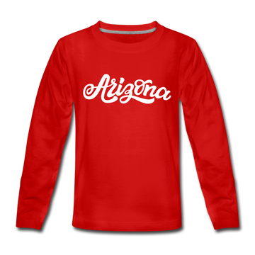 Arizona Youth Long Sleeve Shirt - Hand Lettered Youth Long Sleeve Arizona Tee - red