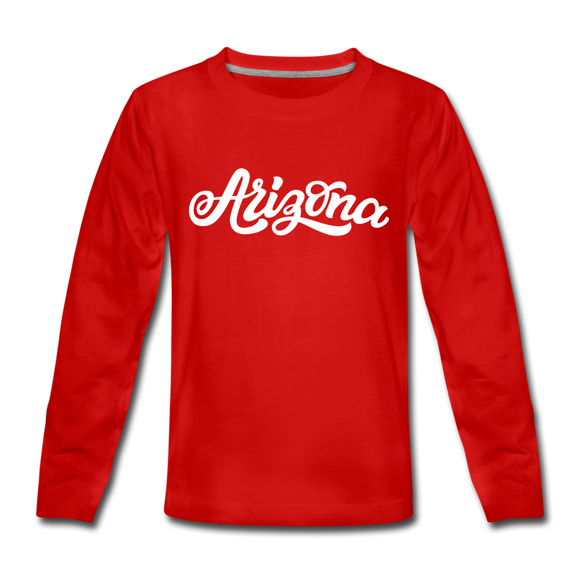 Arizona Youth Long Sleeve Shirt - Hand Lettered Youth Long Sleeve Arizona Tee - red