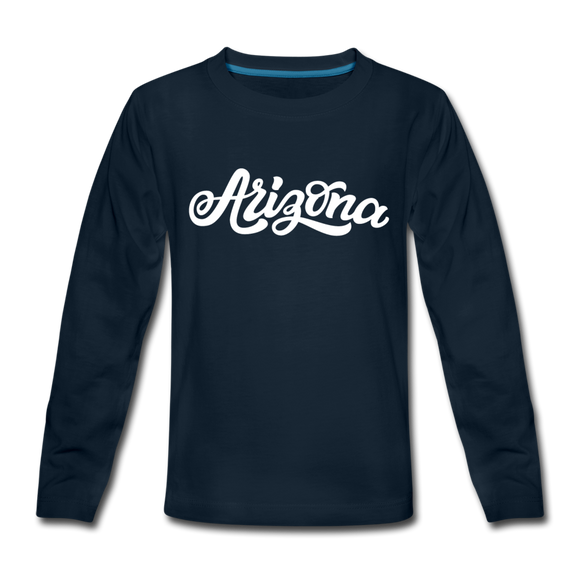 Arizona Youth Long Sleeve Shirt - Hand Lettered Youth Long Sleeve Arizona Tee - deep navy