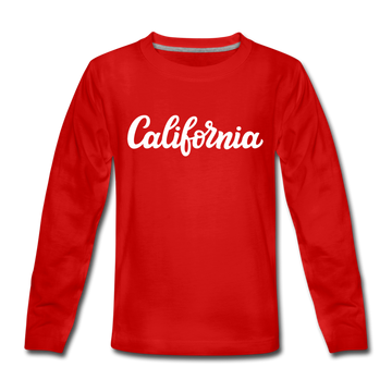 California Youth Long Sleeve Shirt - Hand Lettered Youth Long Sleeve California Tee - red
