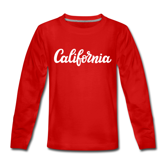 California Youth Long Sleeve Shirt - Hand Lettered Youth Long Sleeve California Tee - red