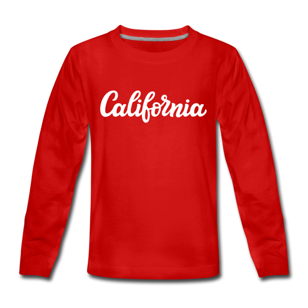 California Youth Long Sleeve Shirt - Hand Lettered Youth Long Sleeve California Tee - red