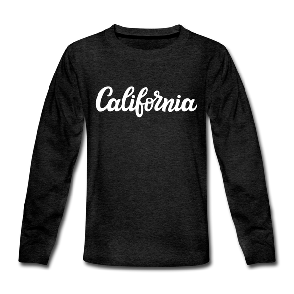 California Youth Long Sleeve Shirt - Hand Lettered Youth Long Sleeve California Tee - charcoal gray