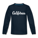 California Youth Long Sleeve Shirt - Hand Lettered Youth Long Sleeve California Tee - deep navy