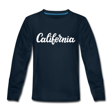 California Youth Long Sleeve Shirt - Hand Lettered Youth Long Sleeve California Tee - deep navy