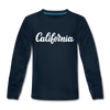 California Youth Long Sleeve Shirt - Hand Lettered Youth Long Sleeve California Tee - deep navy