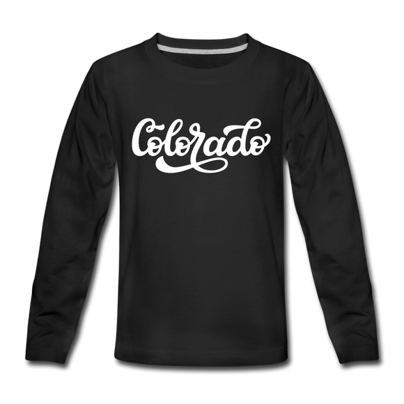 Colorado Youth Long Sleeve Shirt - Hand Lettered Youth Long Sleeve Colorado Tee - black