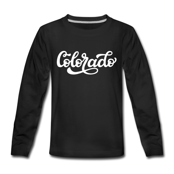 Colorado Youth Long Sleeve Shirt - Hand Lettered Youth Long Sleeve Colorado Tee - black