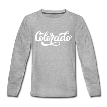 Colorado Youth Long Sleeve Shirt - Hand Lettered Youth Long Sleeve Colorado Tee - heather gray
