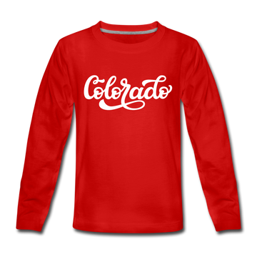 Colorado Youth Long Sleeve Shirt - Hand Lettered Youth Long Sleeve Colorado Tee - red