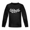 Colorado Youth Long Sleeve Shirt - Hand Lettered Youth Long Sleeve Colorado Tee - charcoal gray