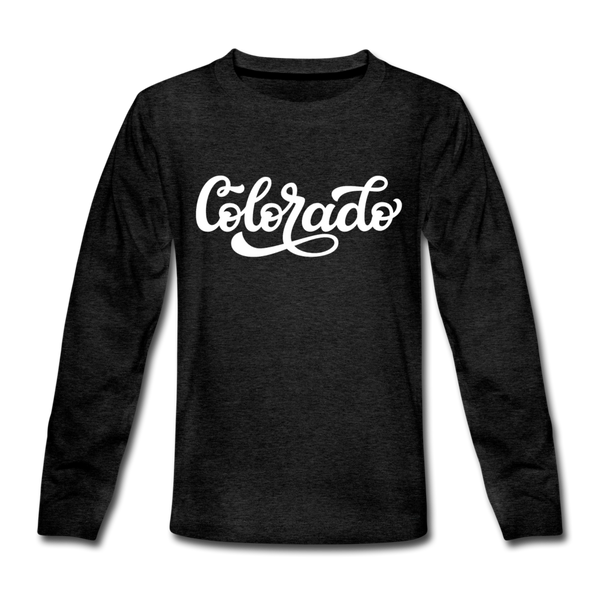 Colorado Youth Long Sleeve Shirt - Hand Lettered Youth Long Sleeve Colorado Tee - charcoal gray
