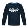 Colorado Youth Long Sleeve Shirt - Hand Lettered Youth Long Sleeve Colorado Tee - deep navy