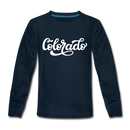 Colorado Youth Long Sleeve Shirt - Hand Lettered Youth Long Sleeve Colorado Tee - deep navy