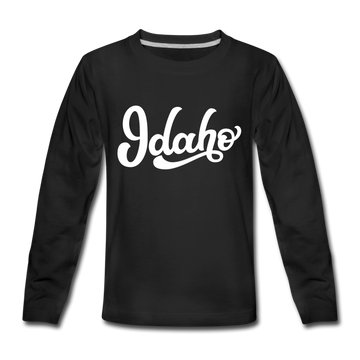 Idaho Youth Long Sleeve Shirt - Hand Lettered Youth Long Sleeve Idaho Tee - black