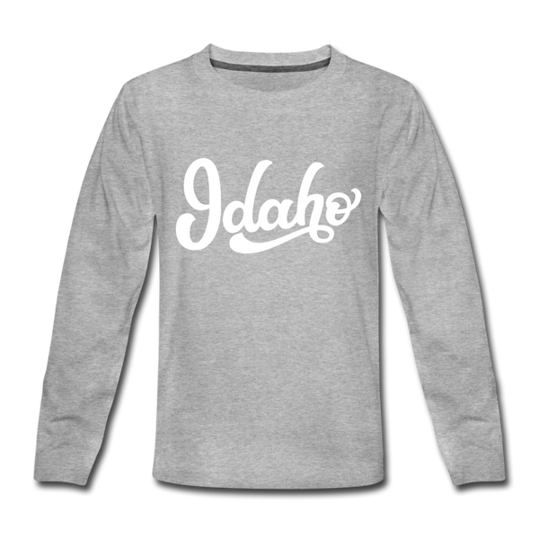 Idaho Youth Long Sleeve Shirt - Hand Lettered Youth Long Sleeve Idaho Tee - heather gray