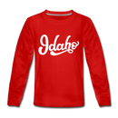 Idaho Youth Long Sleeve Shirt - Hand Lettered Youth Long Sleeve Idaho Tee - red