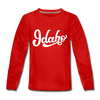Idaho Youth Long Sleeve Shirt - Hand Lettered Youth Long Sleeve Idaho Tee - red