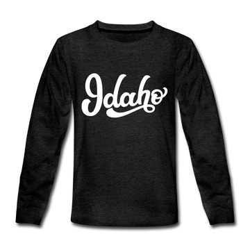 Idaho Youth Long Sleeve Shirt - Hand Lettered Youth Long Sleeve Idaho Tee - charcoal gray