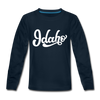 Idaho Youth Long Sleeve Shirt - Hand Lettered Youth Long Sleeve Idaho Tee - deep navy