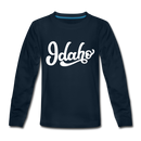 Idaho Youth Long Sleeve Shirt - Hand Lettered Youth Long Sleeve Idaho Tee - deep navy