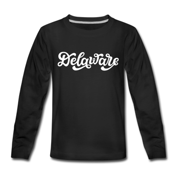 Delaware Youth Long Sleeve Shirt - Hand Lettered Youth Long Sleeve Delaware Tee - black