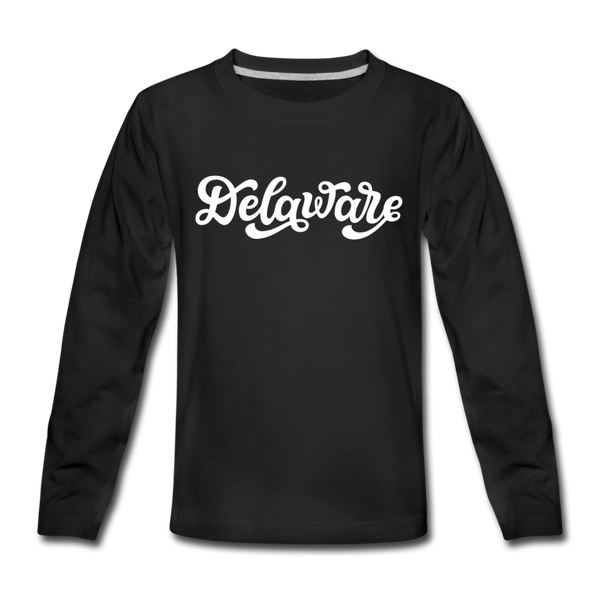 Delaware Youth Long Sleeve Shirt - Hand Lettered Youth Long Sleeve Delaware Tee - black