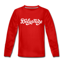 Delaware Youth Long Sleeve Shirt - Hand Lettered Youth Long Sleeve Delaware Tee - red
