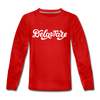Delaware Youth Long Sleeve Shirt - Hand Lettered Youth Long Sleeve Delaware Tee - red