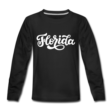 Florida Youth Long Sleeve Shirt - Hand Lettered Youth Long Sleeve Florida Tee - black