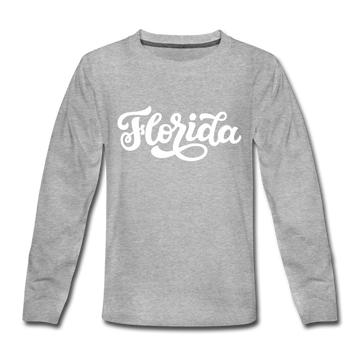 Florida Youth Long Sleeve Shirt - Hand Lettered Youth Long Sleeve Florida Tee - heather gray