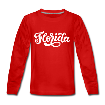 Florida Youth Long Sleeve Shirt - Hand Lettered Youth Long Sleeve Florida Tee - red