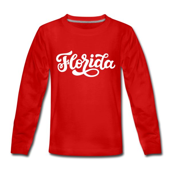 Florida Youth Long Sleeve Shirt - Hand Lettered Youth Long Sleeve Florida Tee - red