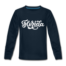 Florida Youth Long Sleeve Shirt - Hand Lettered Youth Long Sleeve Florida Tee - deep navy
