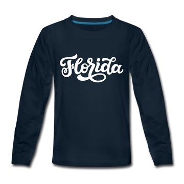 Florida Youth Long Sleeve Shirt - Hand Lettered Youth Long Sleeve Florida Tee - deep navy