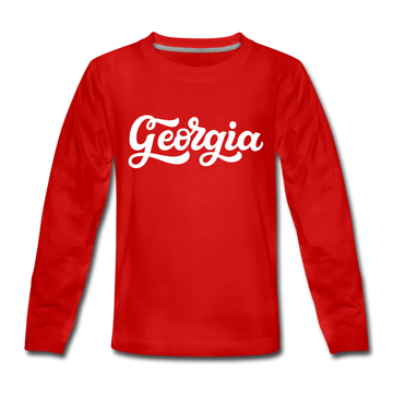 Georgia Youth Long Sleeve Shirt - Hand Lettered Youth Long Sleeve Georgia Tee - red