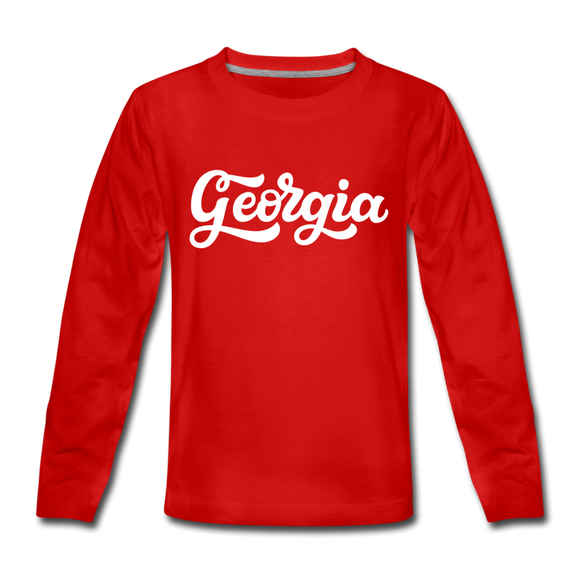Georgia Youth Long Sleeve Shirt - Hand Lettered Youth Long Sleeve Georgia Tee - red