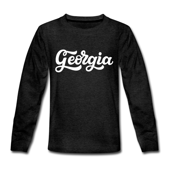 Georgia Youth Long Sleeve Shirt - Hand Lettered Youth Long Sleeve Georgia Tee - charcoal gray