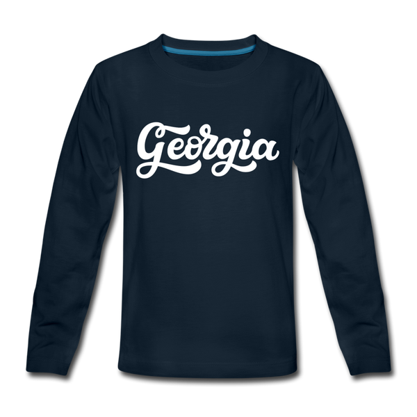 Georgia Youth Long Sleeve Shirt - Hand Lettered Youth Long Sleeve Georgia Tee - deep navy