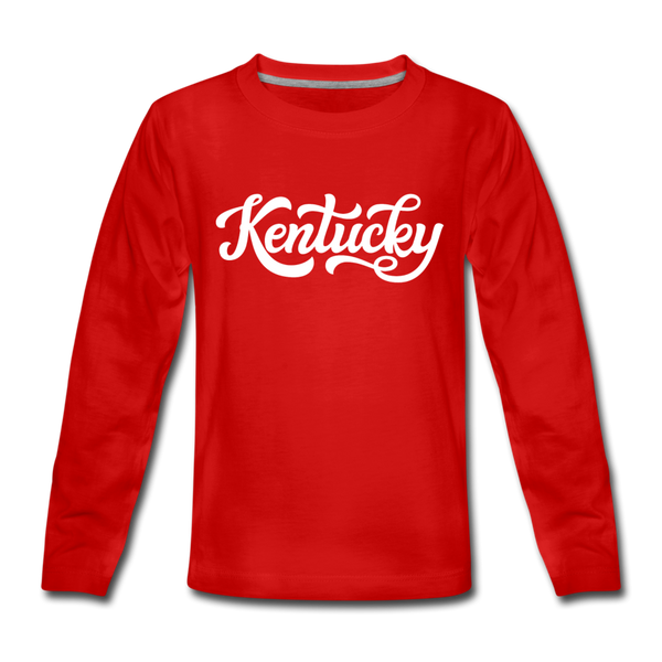 Kentucky Youth Long Sleeve Shirt - Hand Lettered Youth Long Sleeve Kentucky Tee - red