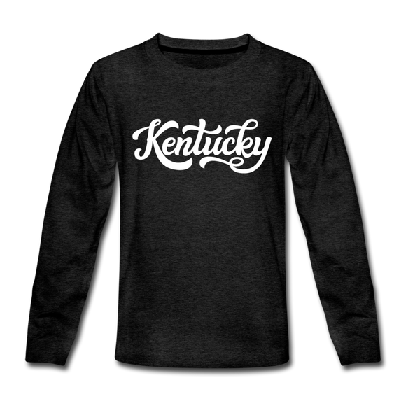Kentucky Youth Long Sleeve Shirt - Hand Lettered Youth Long Sleeve Kentucky Tee - charcoal gray
