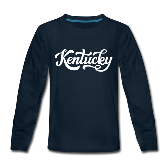 Kentucky Youth Long Sleeve Shirt - Hand Lettered Youth Long Sleeve Kentucky Tee - deep navy