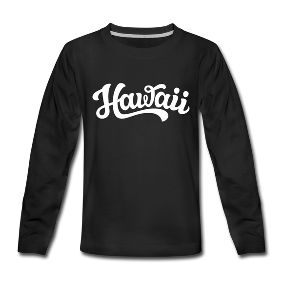 Hawaii Youth Long Sleeve Shirt - Hand Lettered Youth Long Sleeve Hawaii Tee - black