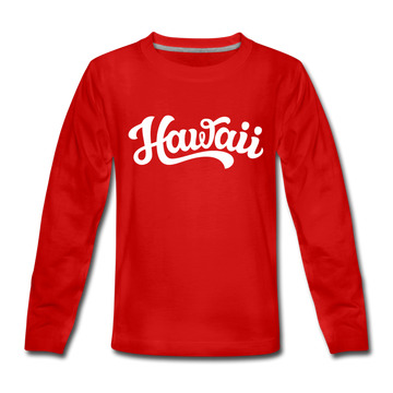 Hawaii Youth Long Sleeve Shirt - Hand Lettered Youth Long Sleeve Hawaii Tee - red