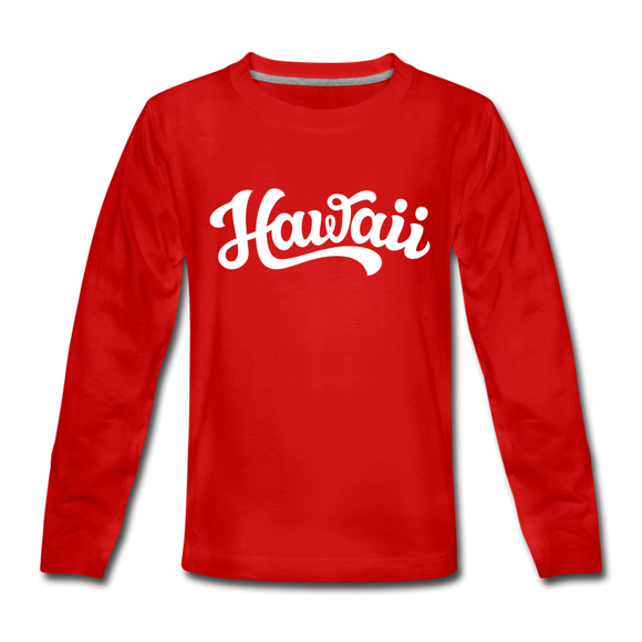 Hawaii Youth Long Sleeve Shirt - Hand Lettered Youth Long Sleeve Hawaii Tee - red