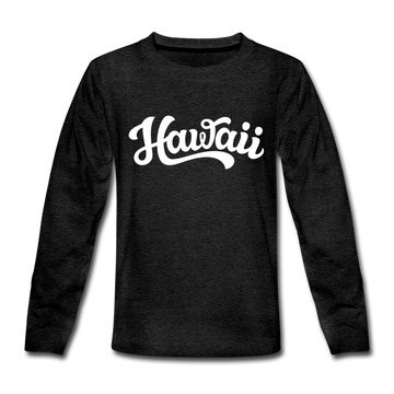 Hawaii Youth Long Sleeve Shirt - Hand Lettered Youth Long Sleeve Hawaii Tee - charcoal gray