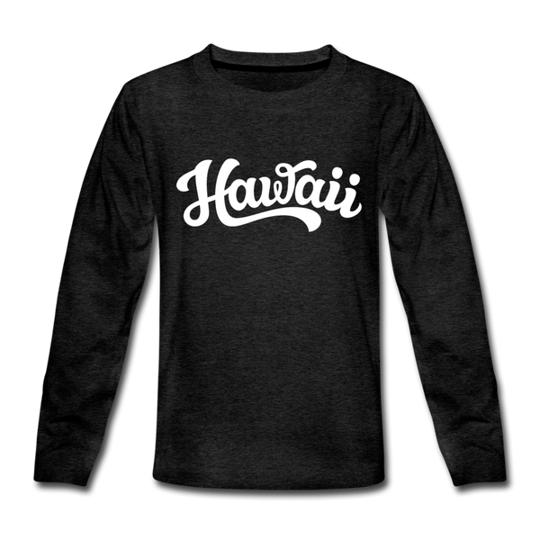 Hawaii Youth Long Sleeve Shirt - Hand Lettered Youth Long Sleeve Hawaii Tee - charcoal gray